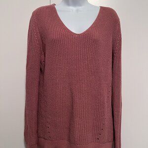 Coquette Coastal Grandma Loft Rose Colored V-neck Long-sleeved Sweater Women’s L